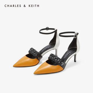 CHARLES＆KEITH低帮鞋SL1-61780009编织带饰女士尖头高跟鞋 黄色Yellow 35