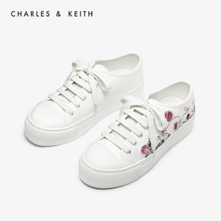 CHARLES＆KEITH2021春季CK1-71700050鼠年本命年生肖刺绣休闲系带运动鞋女 白色White 37