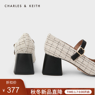 CHARLES＆KEITH2021春季SL1-61720034-1女士方头高跟玛丽珍鞋 Cream奶白色 36