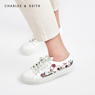 CHARLES＆KEITH2021春季CK1-71700050鼠年本命年生肖刺绣休闲系带运动鞋女 白色White 37