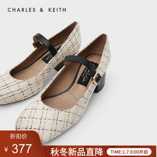 CHARLES＆KEITH2021春季SL1-61720034-1女士方头高跟玛丽珍鞋 Cream奶白色 36