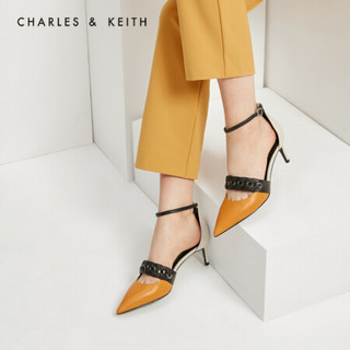 CHARLES＆KEITH低帮鞋SL1-61780009编织带饰女士尖头高跟鞋 黄色Yellow 35