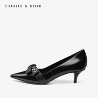 CHARLES＆KEITH女鞋SL1-61720018金属铆钉饰尖头中跟单鞋女 Black黑色 35