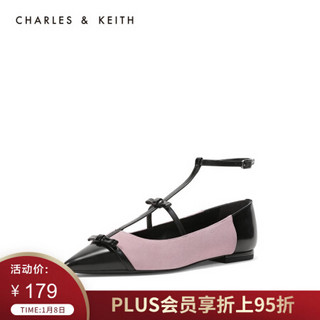 CHARLES&KEITH女鞋SL1-71720017材质拼接女士尖头芭蕾鞋 粉红色 37