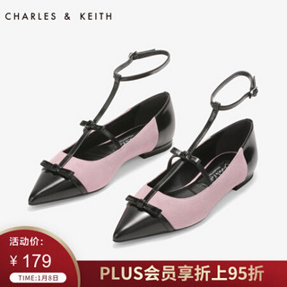 CHARLES&KEITH女鞋SL1-71720017材质拼接女士尖头芭蕾鞋 粉红色 37