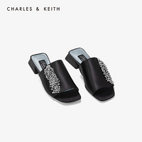 CHARLES＆KEITH凉鞋SL1-71720013半宝石装饰女士方头凉拖鞋 Black黑色 35