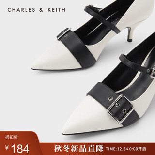 CHARLES＆KEITH2021春季CK1-60280271女士绊带饰尖头高跟单鞋 粉白色Chalk 38