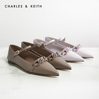 CHARLES＆KEITH2021春新品CK1-70900261女士粗链条饰尖头平底单鞋 Taupe灰褐色 35