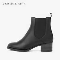 CHARLES＆KEITH女靴CK1-90900053中性风圆头方跟切尔西靴 Black黑色 36