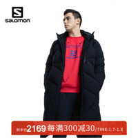 萨洛蒙（Salomon）男款 户外运动防风舒适保暖鹅绒长款连帽羽绒服 LONG DOWN JKT 黑色 201015 XL