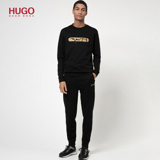 HUGO BOSS雨果博斯男士2021早春徽标刺绣法式毛圈棉布运动衫卫衣 002-黑色 L