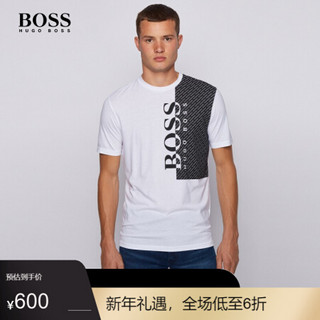 HUGO BOSS雨果博斯男士2020秋季新款个性LOGO时尚T恤 100-白色 EU:M