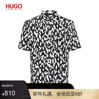 HUGO BOSS雨果博斯衬衫男2020新款通体抽象印花宽松拌扣领衬衫 001-黑色 M