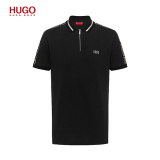 HUGO BOSS雨果博斯Polo衫男2020新款棉质珠地布拉链领Polo衫男短袖 001-黑色 M