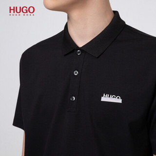 HUGO BOSS雨果博斯POLO衫男2020秋季新款饰面棉质徽标POLO衫 001-黑色 L