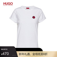 HUGO BOSS雨果博斯女士2020秋季新款系列徽章有机棉修身T恤 100-白色 M