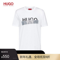 HUGO BOSS雨果博斯T恤男2020秋季新款徽标艺术图案T恤 100-白色 M