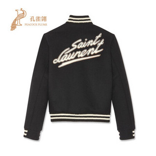 孔雀翎Saint Laurent Paris/圣罗兰2020新款男士YSL时尚TEDDY羊毛夹克 黑色 50