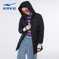 鸿星尔克官方旗舰（ERKE）女士棉服 冬季上新女款棉衣 中长款潮流时尚舒适女款保暖棉服 正黑 XL