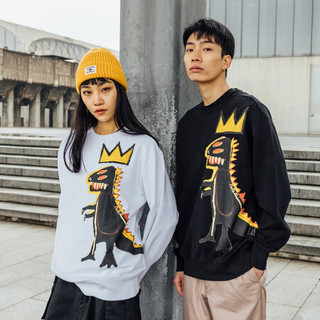 Dickies X Jean-Michel Basquiat联名合作款前身恐龙图案印花毛圈布圆领卫衣 黑色 XL