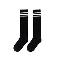 安奈儿童装男女童运动中筒袜学生运动袜子条纹中筒袜棒球袜 黑白条 18-(7-9岁)