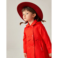 安奈儿童装女童冬装中长款棉衣2020年新款宝宝保暖带帽风衣洋气红色幼儿外套 新年红 100cm