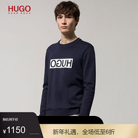 HUGO BOSS雨果博斯卫衣男休闲印花LOGO双面棉套头卫衣50310522 410-海军蓝 L