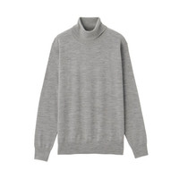  無印良品 無印良品 MUJI  男式 减轻颈部刺痛感 天竺编织高领毛衣 灰色 XL