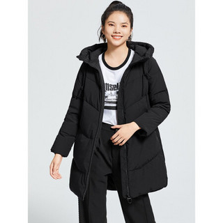 ERAL/艾莱依2020冬季新款韩版休闲羽绒服女百搭保暖标语手套大衣 炭黑 160