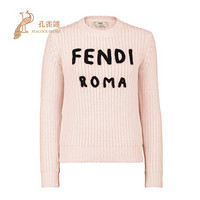 FENDI/芬迪2021新款女士时尚经典圆领长袖套头衫粉红色羊毛毛衣 粉红色 36