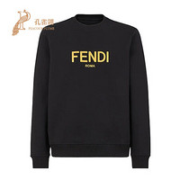 FENDI/芬迪2021新款男士时尚经典针织圆领长袖黑色棉质运动衫 黑色 XS