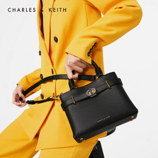 CHARLES＆KEITH2021春季CK2-30781195女士凯莉包十字贝锁扣装饰手提单肩包 Black黑色 M