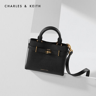 CHARLES＆KEITH2021春季CK2-30781195女士凯莉包十字贝锁扣装饰手提单肩包 Black黑色 M