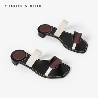 CHARLES＆KEITH2021春季CK1-70390296女士半圆后跟饰凉拖鞋 Maroon枣红色 35