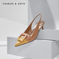 CHARLES＆KEITH2021春季CK1-61680102女士不对称装饰尖头凉鞋 黄色YELLOW 35