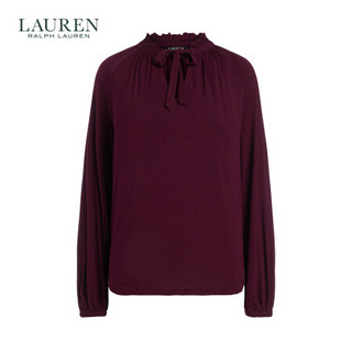 Lauren/拉夫劳伦女装 2020年冬季弹力平纹针织领口系结上衣60387 600-红色 L