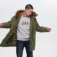 Gap男装时尚派克大衣春季新款中长款棉服男 XL 军绿色