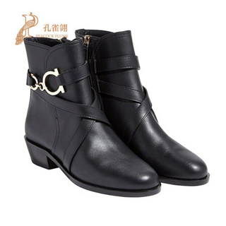 FERRAGAMO/菲拉格慕鞋子2020新款女鞋时尚经典柔软牛皮GANCINI踝靴 黑色 35