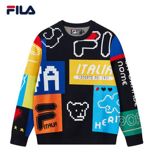 FILA 斐乐官方男编织衫2021春季新款女印花LOGO运动毛衣 传奇蓝-NV 165/88A/S