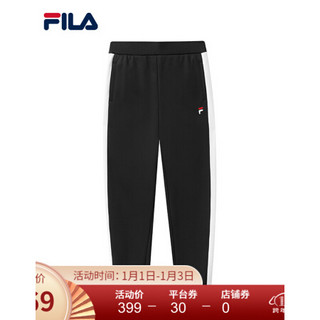 FILA 斐乐官方女士针织长裤2020秋冬季新款休闲裤加绒收口拼色运动裤装 传奇蓝-NV 170/70A/L