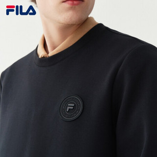 FILA 斐乐官方 男子套头卫衣 2021春季新款休闲时尚简约卫衣男 正黑色-BK 175/96A/L