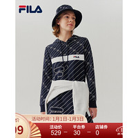 FILA 斐乐官方女子长款连帽卫2020秋季新款生活休闲印花logo卫衣 传奇蓝-NV 170/88A/L