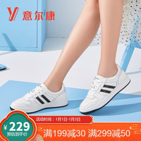 YEARCON 意尔康 女鞋简约时尚小白鞋户外运动休闲鞋系带平底板鞋女 1161ZD49440W 白/黑 37