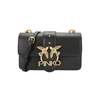 PINKO 2021春夏款 奢侈品 女士经典LOGO装饰小号链条单肩斜挎包飞鸟包燕子包黑色 1P221QY6XT Z99