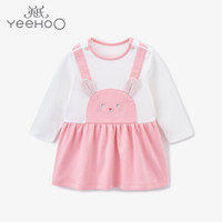 YeeHoO英氏童装女童连衣裙小女孩秋装长袖裙子新款假两件莫代尔春秋 桃粉10892343 100cm(建议2-3岁)