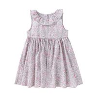 安奈儿童装女童小童清新格纹荷叶边圆领无袖连衣裙新款 粉白花 80cm