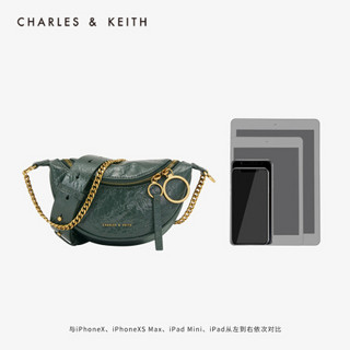 CHARLES＆KEITH女包斜跨包圆环饰街头时髦手提单肩包腰包女CK2-80150844 Dark Green深绿色 S