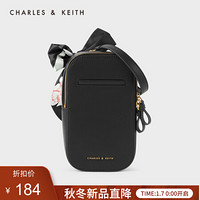 CHARLES＆KEITH2021春季CK6-30680877女士丝带装饰手提单肩包 Black黑色 XS