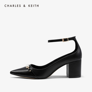 CHARLES＆KEITH2021春季CK1-60280228圆珠装饰女士尖头高跟单鞋鞋子女 黑色Black 36