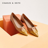 CHARLES＆KEITH2021春季CK1-70580135女士不对称扣饰尖头单鞋 Yellow黄色 36